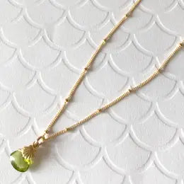Gold Gemstone and Seashell Necklace - green peridot