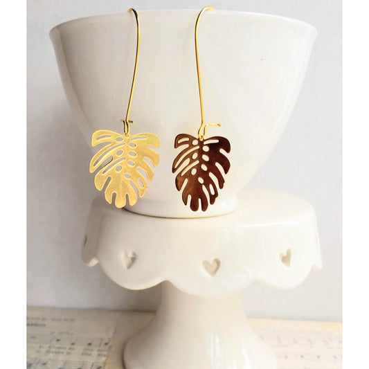 Gold Monstera Leaf Earrings