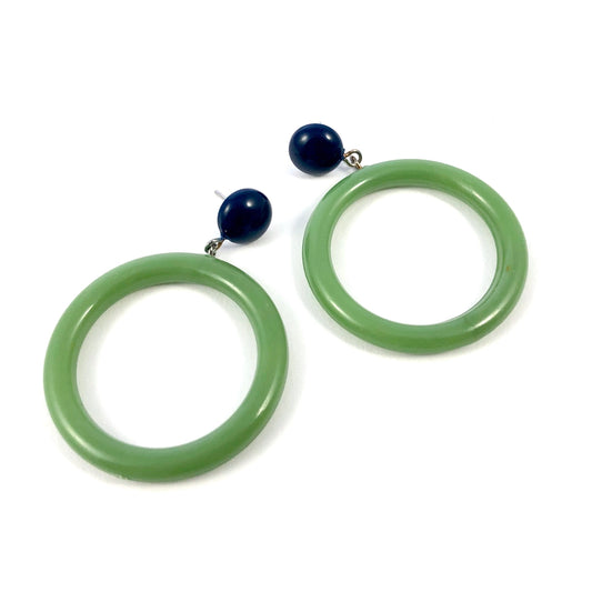Navy and Sage Green Go Go Hoop Donut Drop Earrings