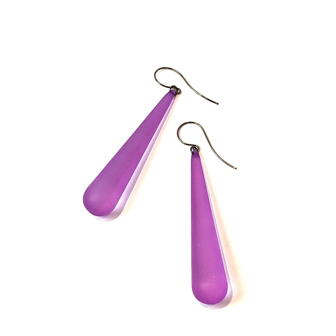 Lilac Frosted Long Teardrop Lucite Earrings, purple