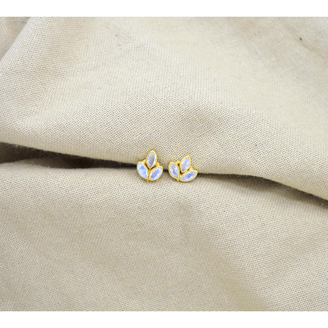 Rainbow Moonstone Ear Stud Gold Plated Earrings Silver 925