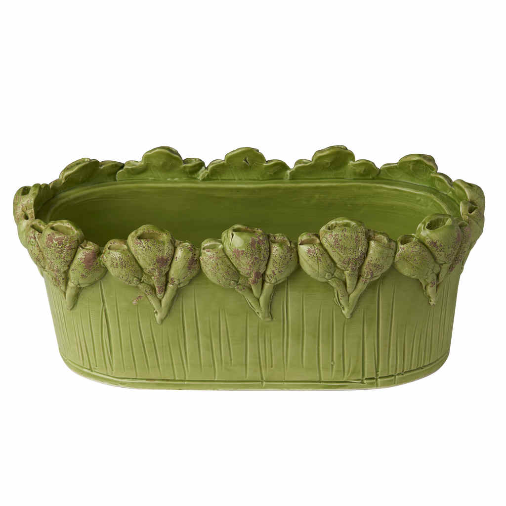 Les Fleur Oval Centerpiece, green ceramic bowl