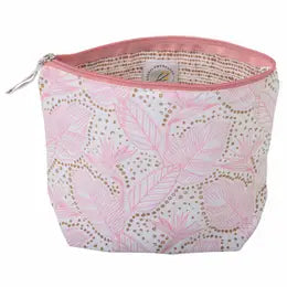 Pouch, Pink Foliage, gold dots, leaves, cosmetic bag