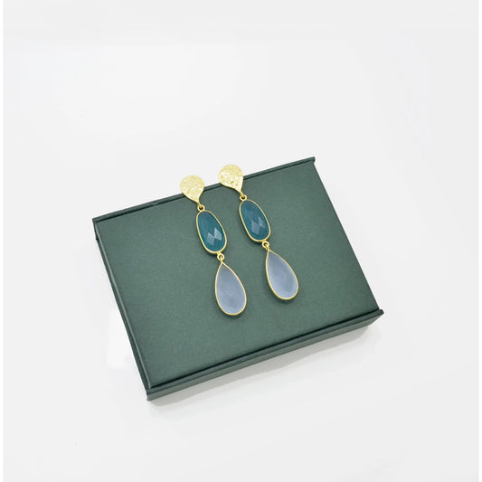 Blue Jade & Purple Chalcedony Earrings Gold