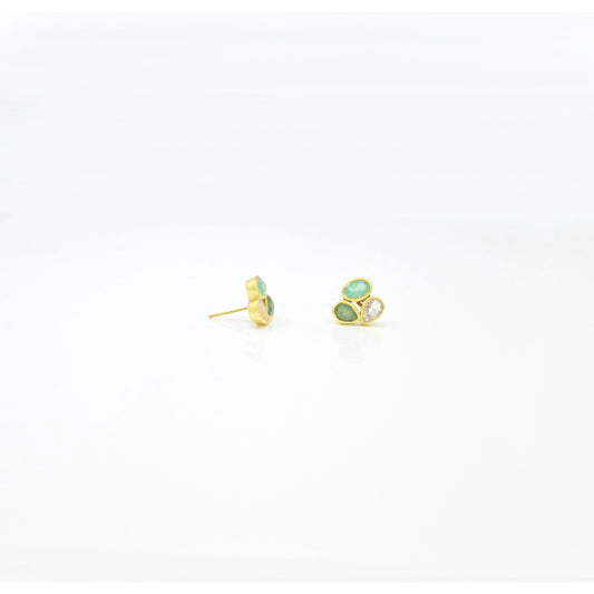 Ear Studs Green Aventurine & Rose Quartz Gold Silver 925, earrings