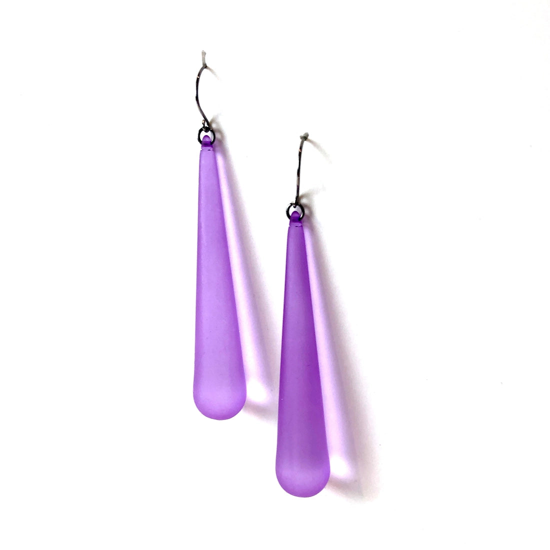 Lilac Frosted Long Teardrop Lucite Earrings, purple