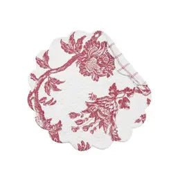 Red and White Floral Round Placemat