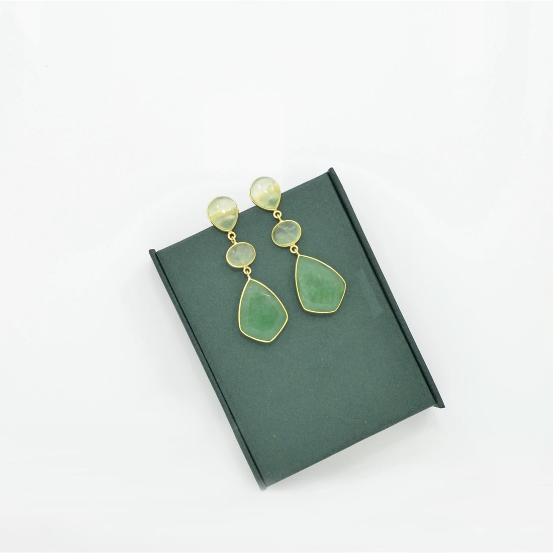 Green Aventurine & Prehnite Earrings Gold Plated Silver 925