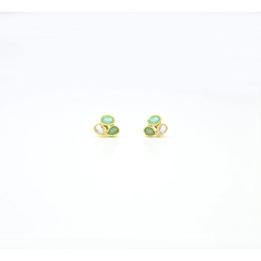 Ear Studs Green Aventurine & Rose Quartz Gold Silver 925, earrings