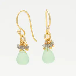 Drop Earrings , Green Chalcedony with Labradorite Beads