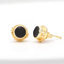 Black Onyx Stud Earrings 18K GP
