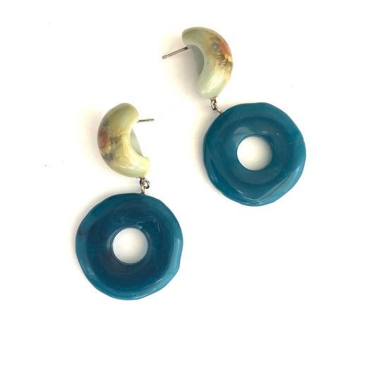 Grey & Peacock Flower Garden Donut Drop Earrings, gray