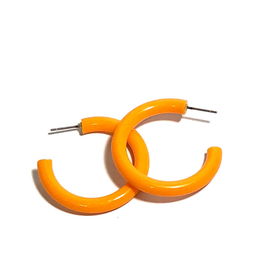 Marigold Orange Lucite Tube Hoop Earrings
