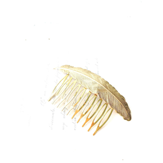 Large Gold Feather Hair Comb