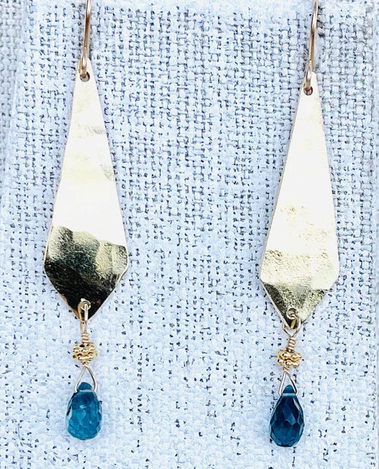 Geometric Blue Topaz Earrings, gold