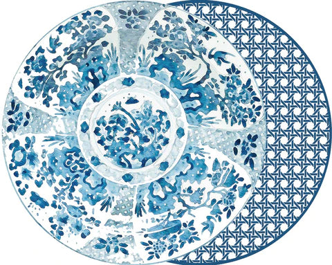 Round Blue Canton  and Cane  Placemats, round, Holly Stuart, place mat