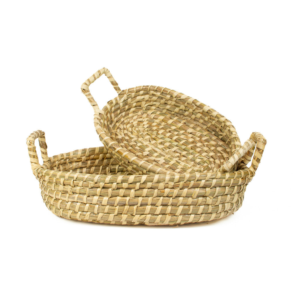 Seagrass Oval Tray Baskets with Handles, 2 sizes