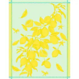 Yellow Lemons on Aqua Towel