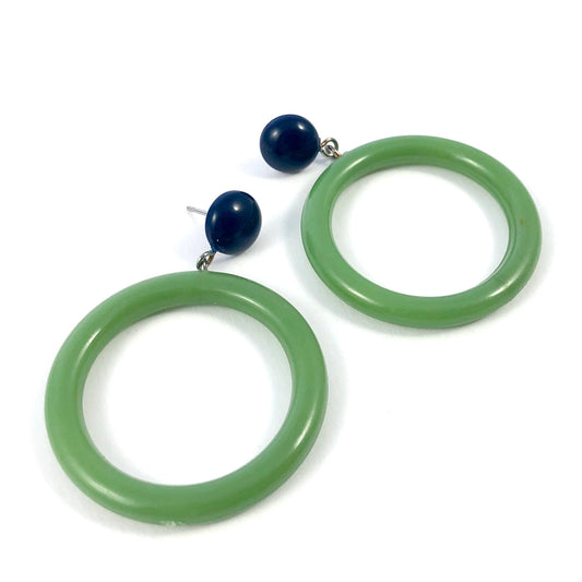 Navy and Sage Green Go Go Hoop Donut Drop Earrings