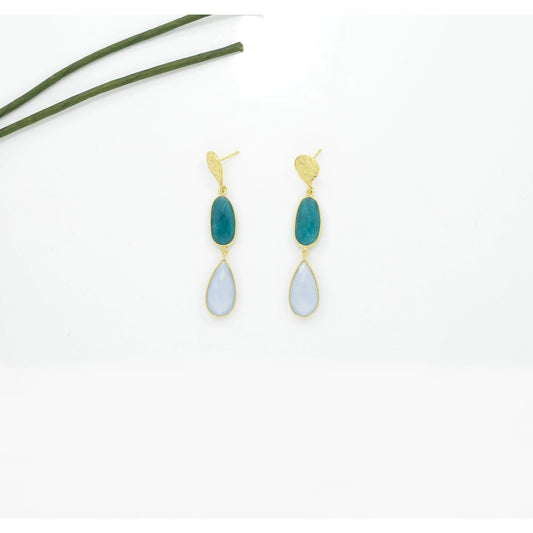Blue Jade & Purple Chalcedony Earrings Gold