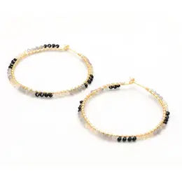 Hoop Earrings with Labradorite and Citrine Beads