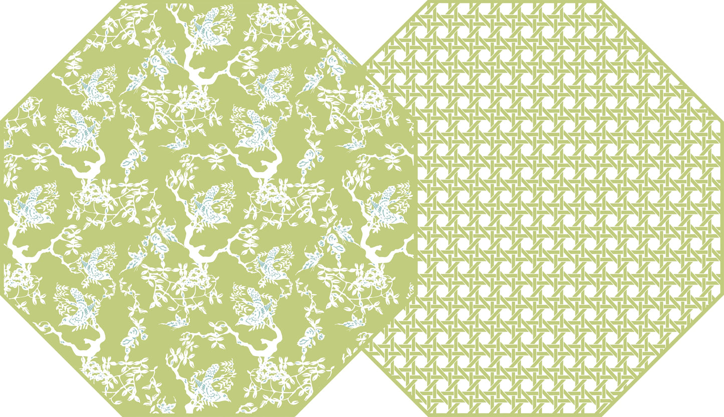 Chinois and Cane Placemats, lime green, baby blue, Holly Stuart, place mat