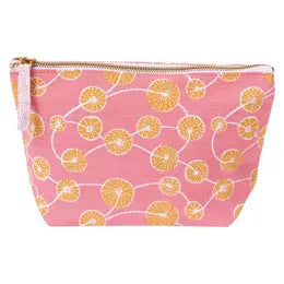 Pink Pouch , Yellow Flowers, cosmetic bag