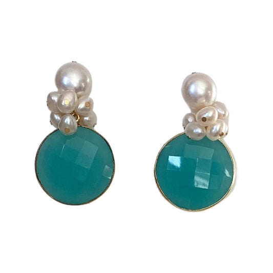 Ava Marine Blue Chalcedony Earrings with Fresh Water pearls